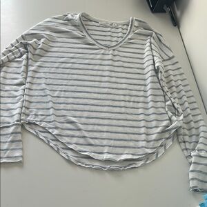 Altar'd State Long Sleeve Ribbed T-Shirt White Gray